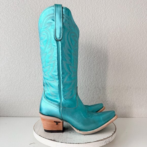 Lane SMOKESHOW Womens Cowboy Boots 9 Turquoise Blue Western Cowgirl Mid Calf - Picture 2 of 11